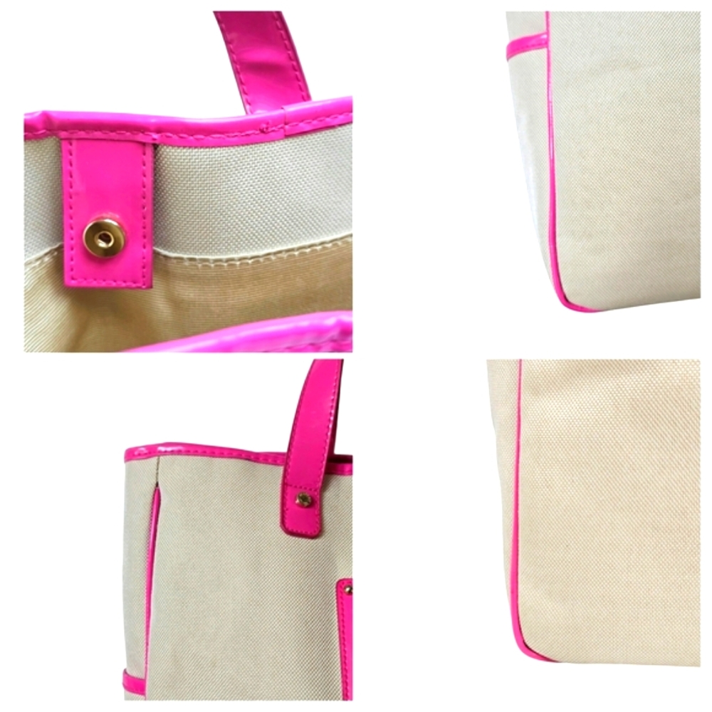 Victoria's Secret Pink Patent Leather & Cream Canvas Large Tote Bag Purse Beach - Picture 12 of 12